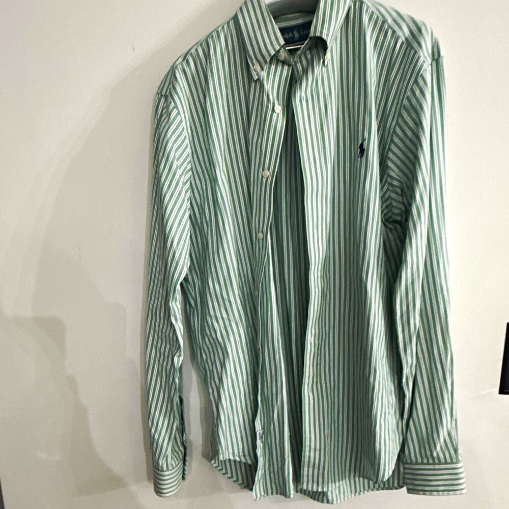 Ralph Lauren Classic Fit Green/White Striped Cotton Dress Shirt 15.5 34/35